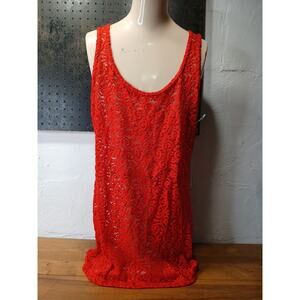 Y2k BKE Sparkle Red Womans XL Lace Tank Top Polyester Blend